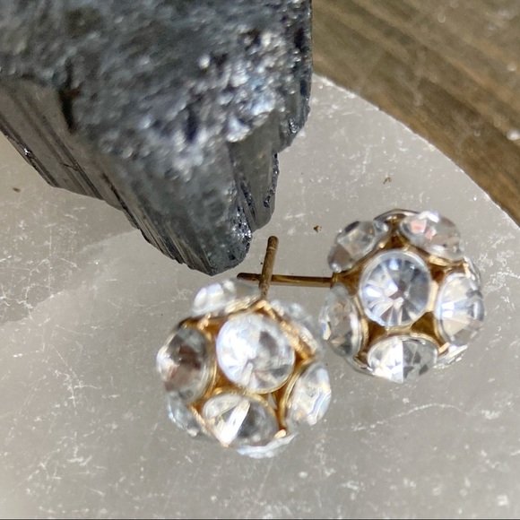 GOLD ZIRCONIA DISCO BALL STUDS - Picture 1 of 2